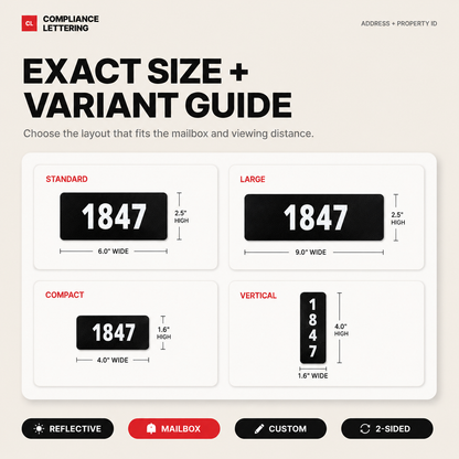 Mailbox number size guide showing 2, 3 and 4 inch heights