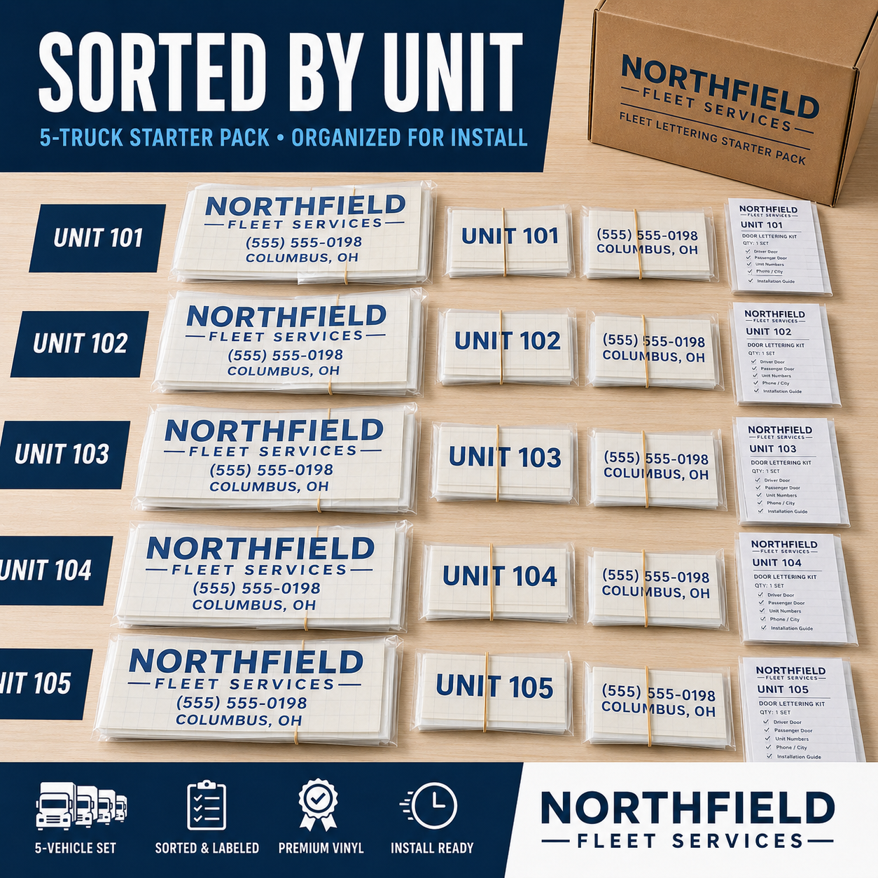 Small fleet truck lettering starter pack sorted and labeled by unit number