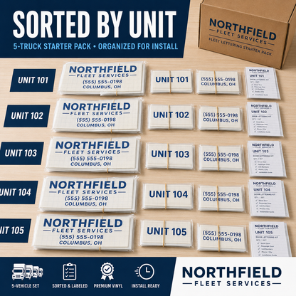 Small fleet truck lettering starter pack sorted and labeled by unit number