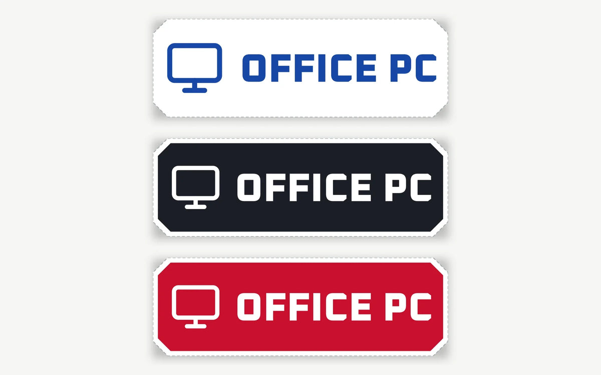 The same device label in the three looks: white, dark and colour