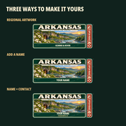 Arkansas Traveller Gear Tag regional wording, name and contact options