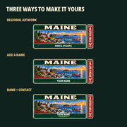 Maine Traveller Gear Tag regional wording, name and contact options