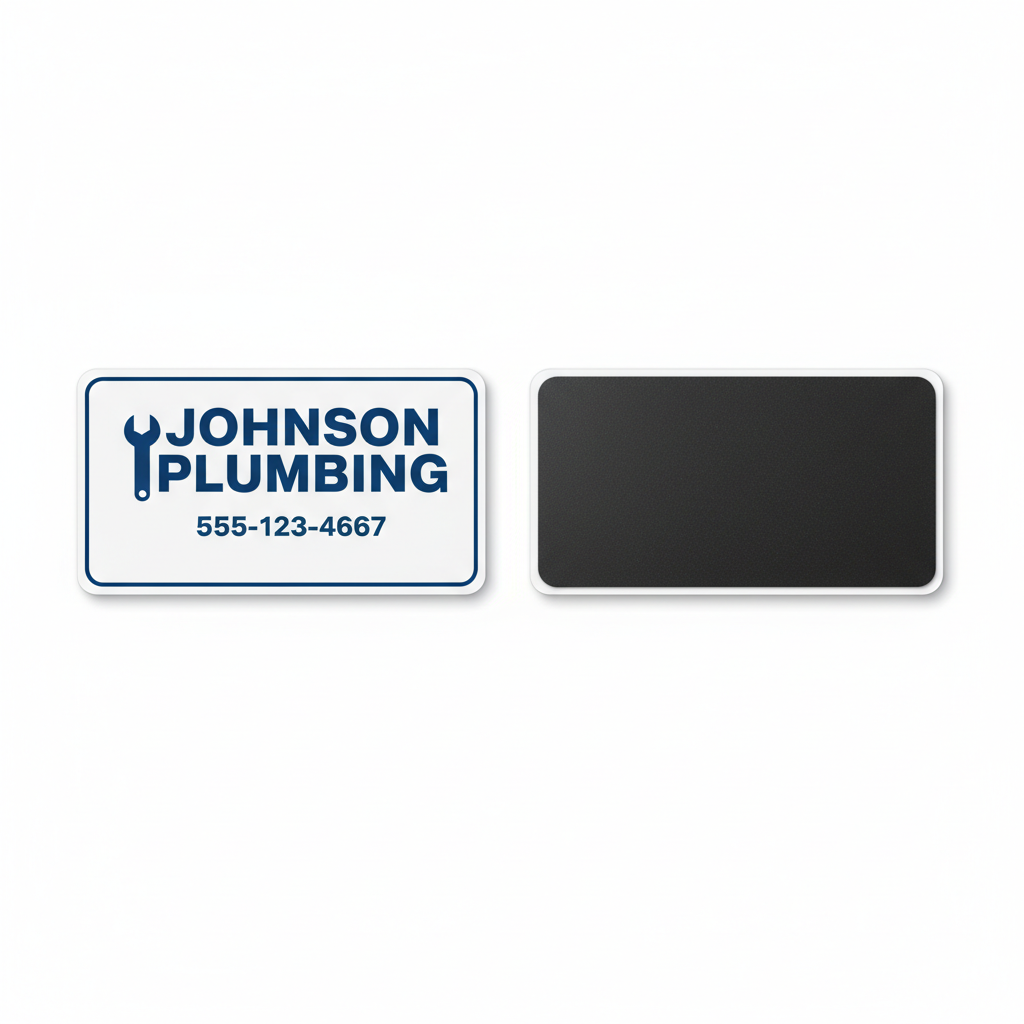 Pair of removable magnetic truck door signs on white background