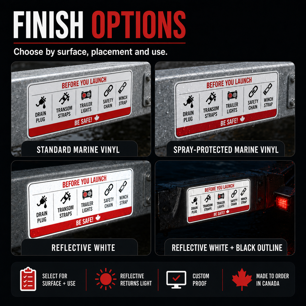 Standard spray-protected reflective and outlined reflective checklist-label finishes