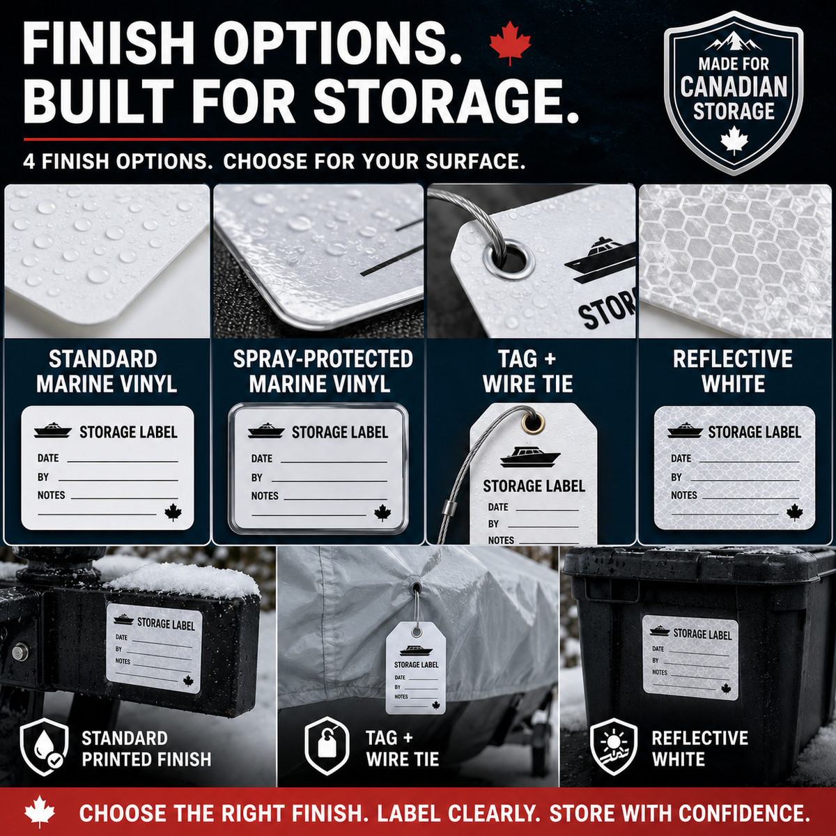 Standard spray-protected tag with wire tie and reflective white finish choices