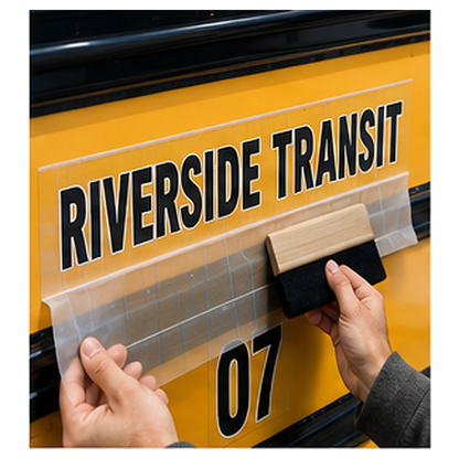 School bus fleet ID lettering in use across school-bus operators, school boards, and transport contractors