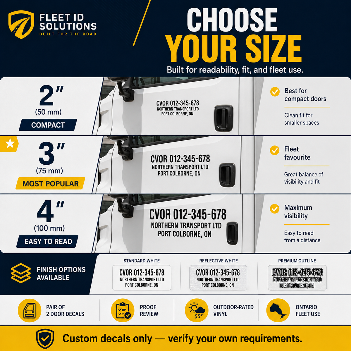 CVOR door decal size options 2 inch 3 inch and 4 inch
