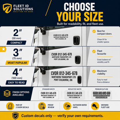 CVOR door decal size options 2 inch 3 inch and 4 inch