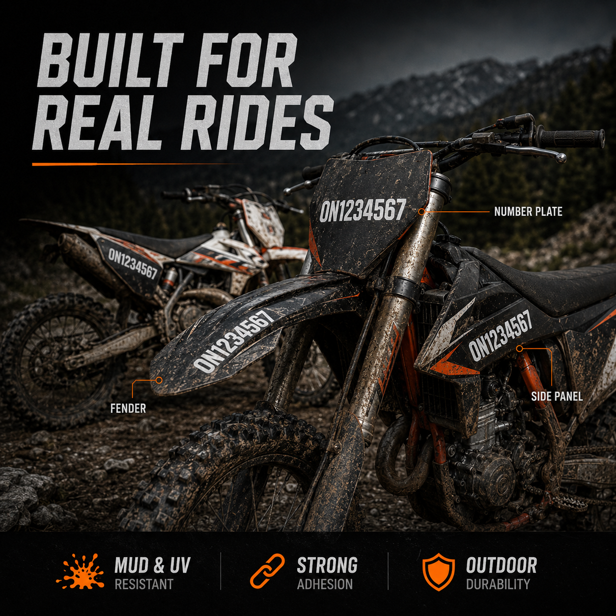 Dirt bike number decal placement examples on smooth side panels number plates and fenders