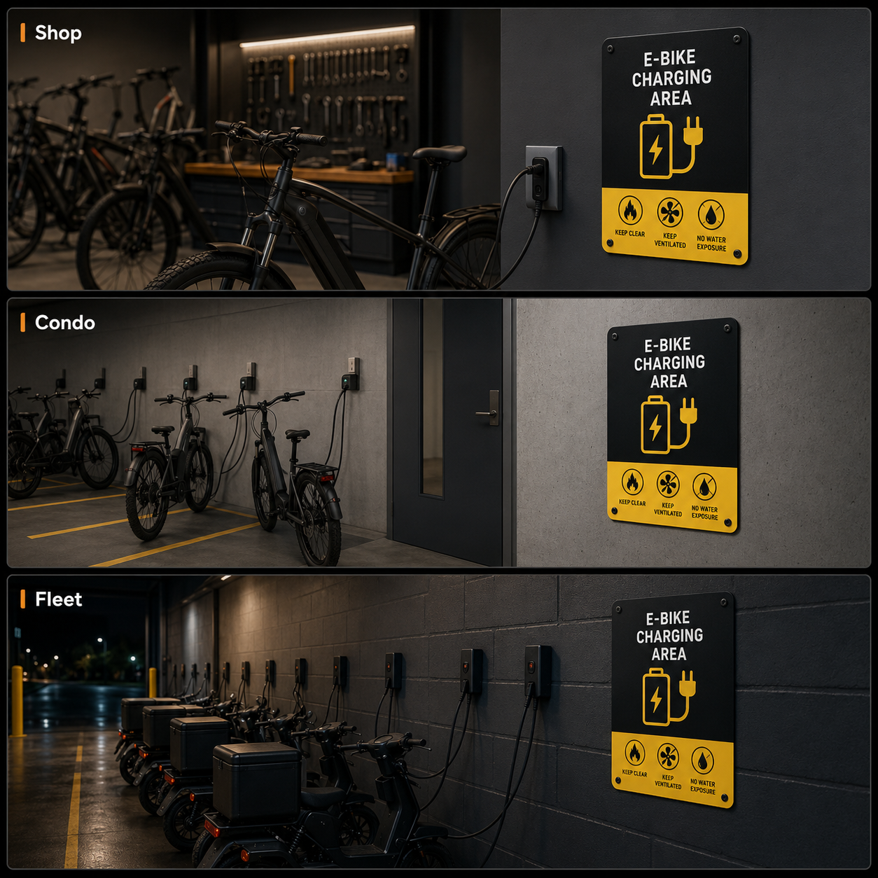 E-bike charging station sign size and placement guide for commercial properties
