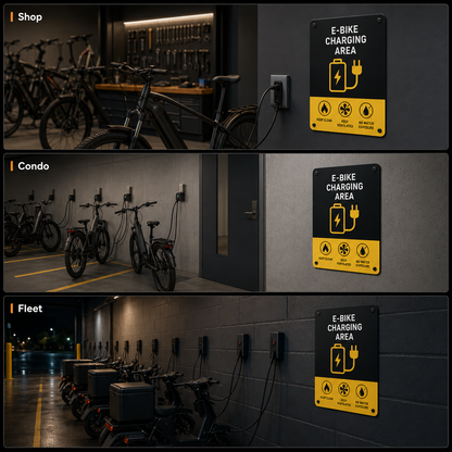 E-bike charging station sign size and placement guide for commercial properties