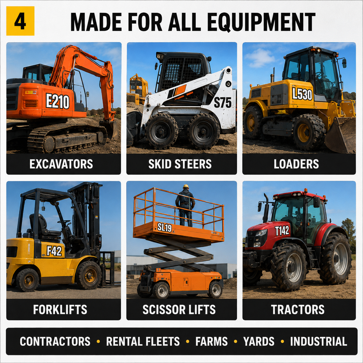 Heavy equipment unit number decals for excavators skid steers loaders forklifts tractors and yard equipment