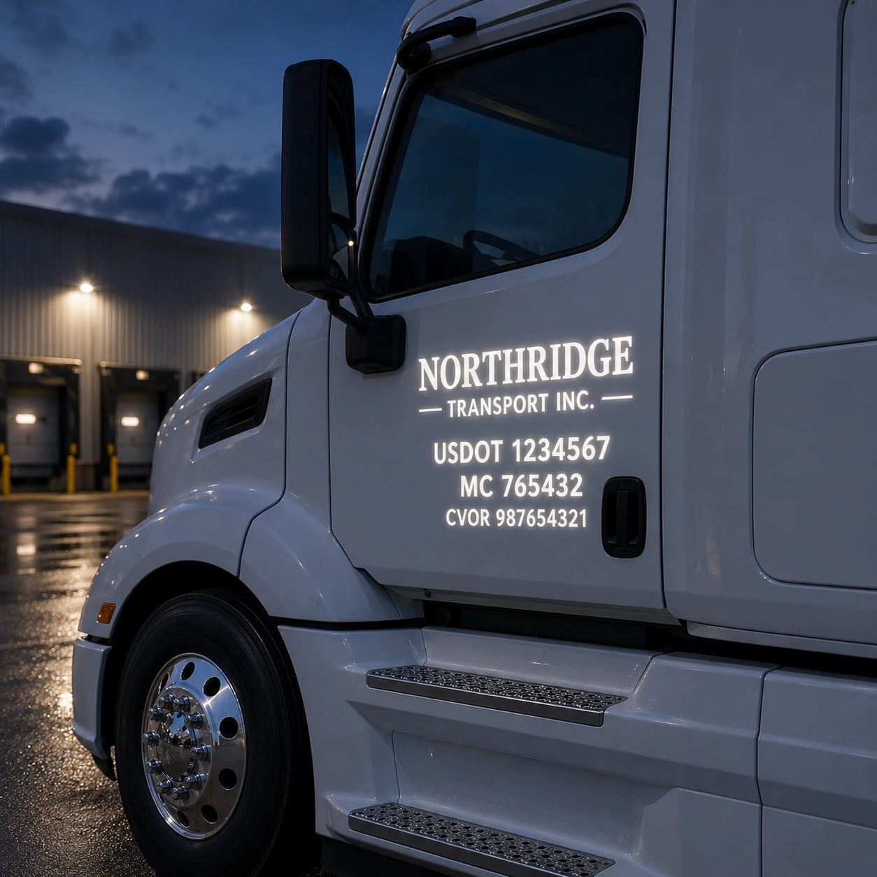 Reflective USDOT number decals illuminated at night