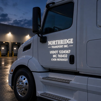 Reflective USDOT number decals illuminated at night