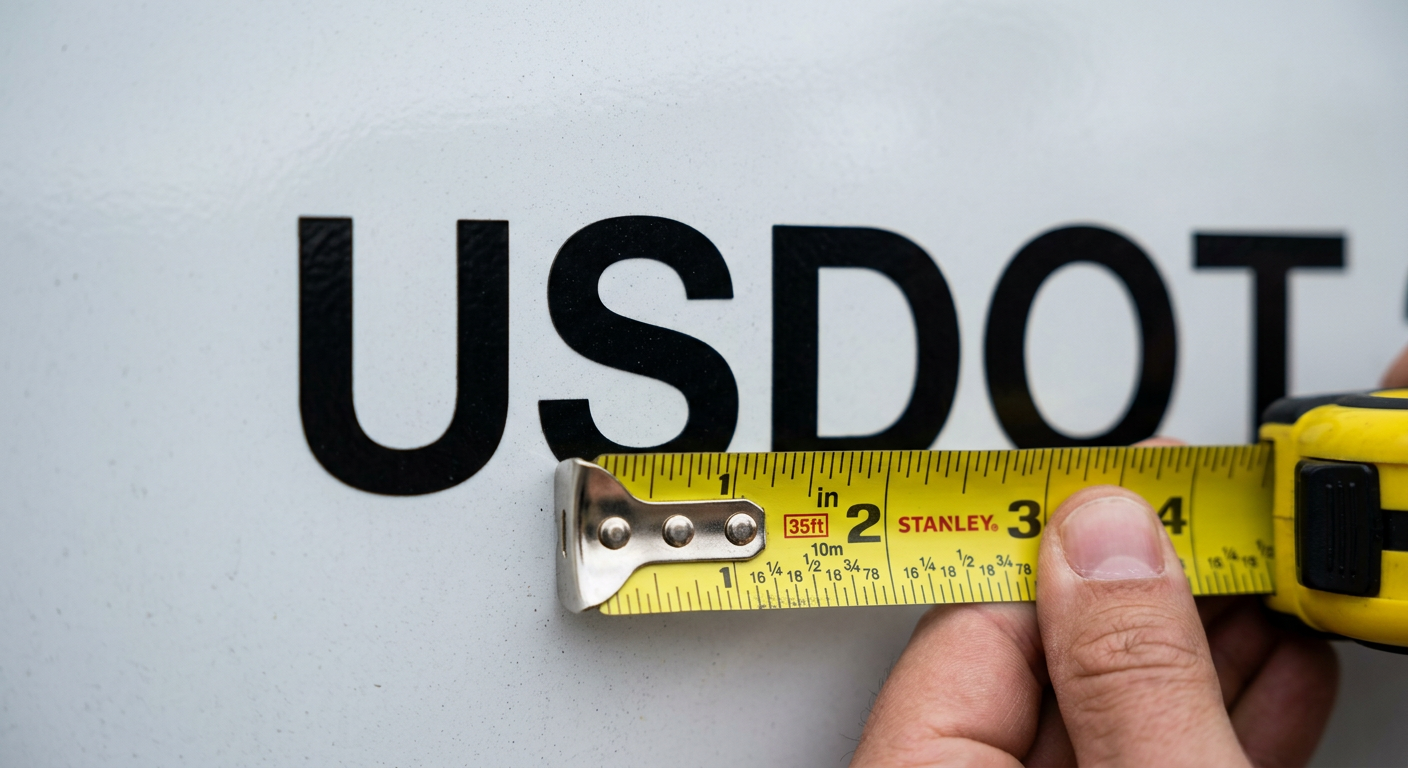 Stanley measuring tape showing USDOT letter height compliance
