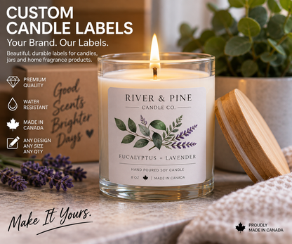 Alternate custom candle label presentation for a small candle brand.