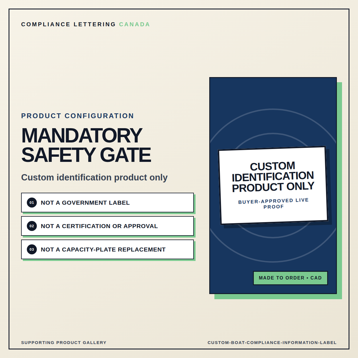 Safety notice for the custom boat compliance information label