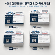 Technician using a hood cleaning service label after commercial exhaust work with report workflow context