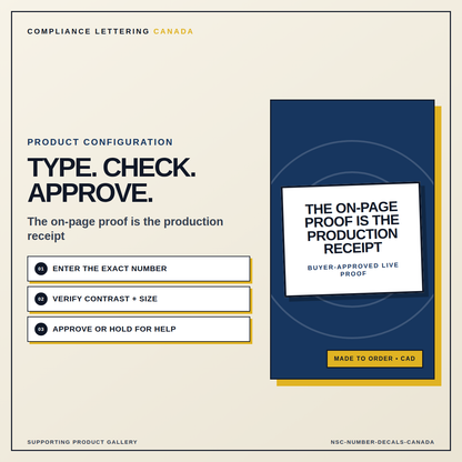 NSC number decal live proof and checkout workflow