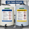 Two-tank WHMIS label package for two different customer supplied chemicals