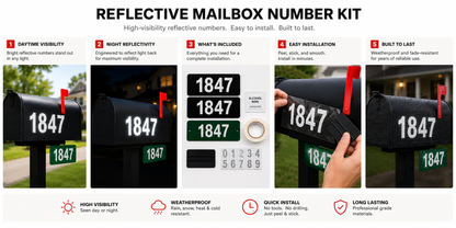 Reflective mailbox number kit overview panel