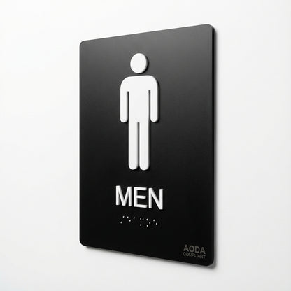AODA tactile Braille washroom sign, Ontario accessibility compliance