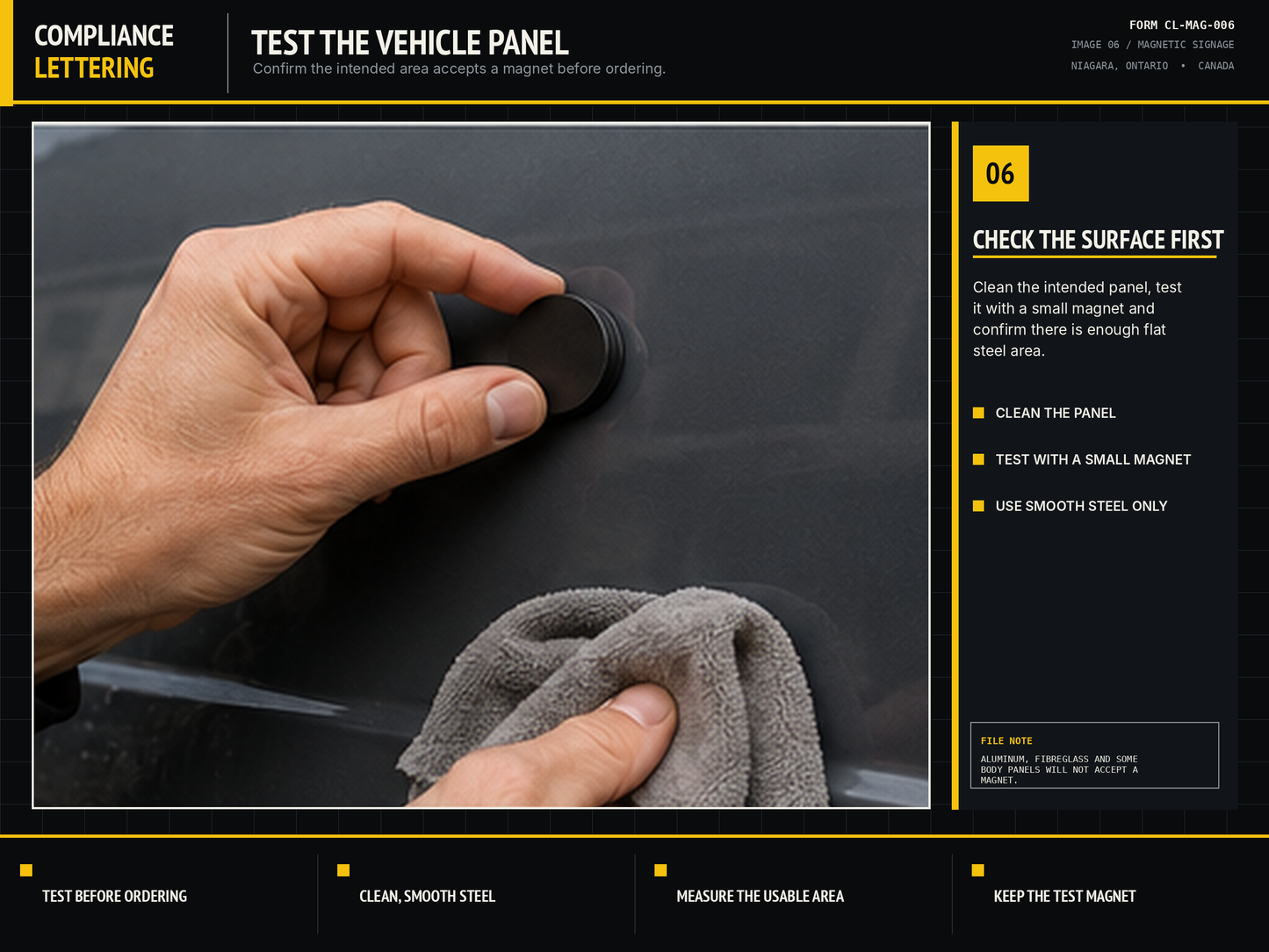 Magnetic surface hold test on a truck door panel