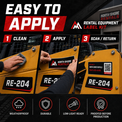 Easy application guide for rental equipment labels clean apply scan and return