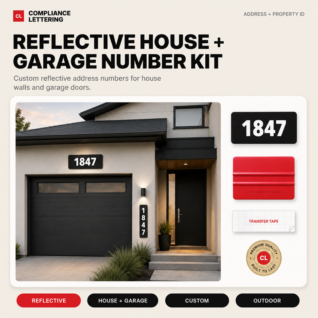 Reflective garage number detail view