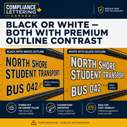 Black with white outline and white with black outline school bus lettering comparison