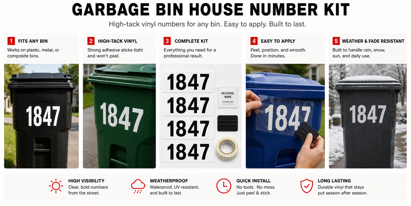 Garbage bin number kit finish comparison