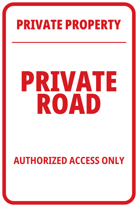 Private road sign in the 12 x 18 rigid aluminum format used for owner-posted speed limit signs in Ontario — sample wording shown, your sign is produced with your posted km/h value