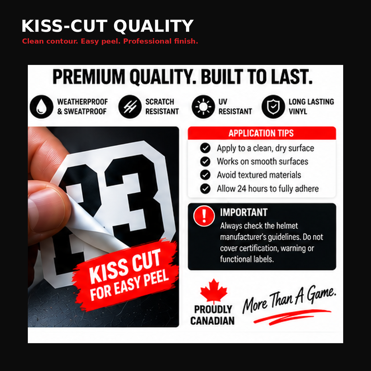 Close-up baseball and softball number kiss-cut sticker showing a clean easy-peel contour.