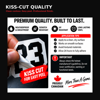 Close-up baseball and softball number kiss-cut sticker showing a clean easy-peel contour.