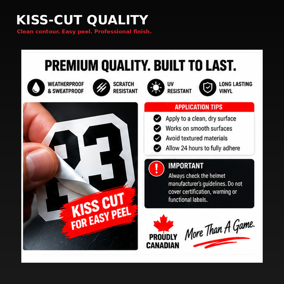Close-up football number kiss-cut sticker showing clean contour and easy-peel finish.