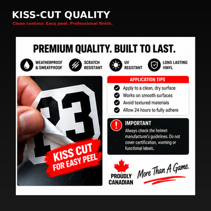 Close-up football number kiss-cut sticker showing clean contour and easy-peel finish.