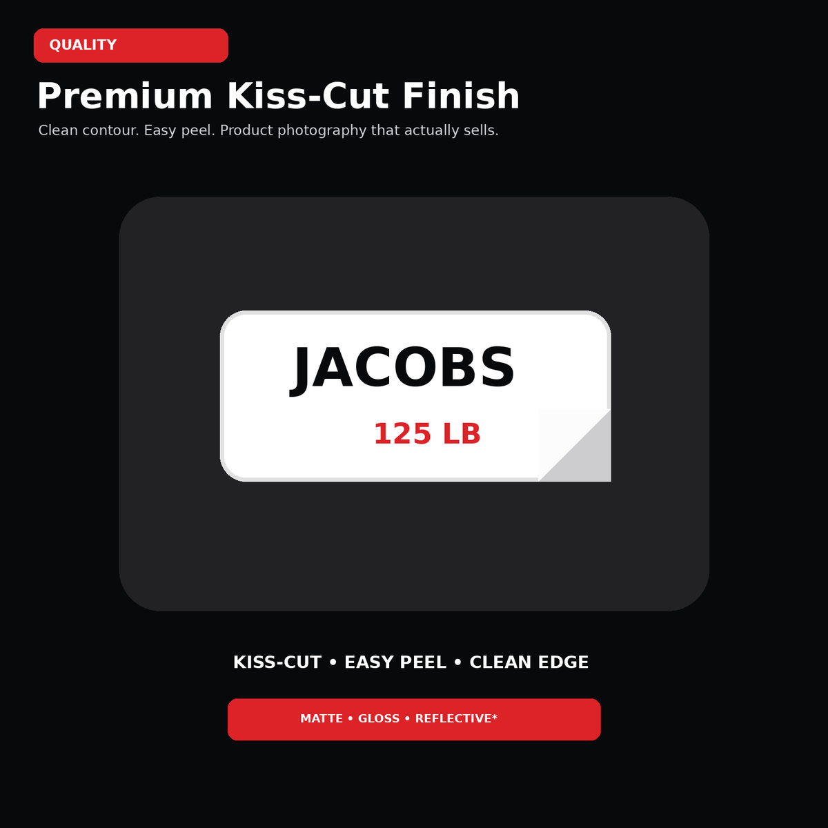 Close-up wrestling kiss-cut name sticker showing an easy-peel clean contour and premium finish.