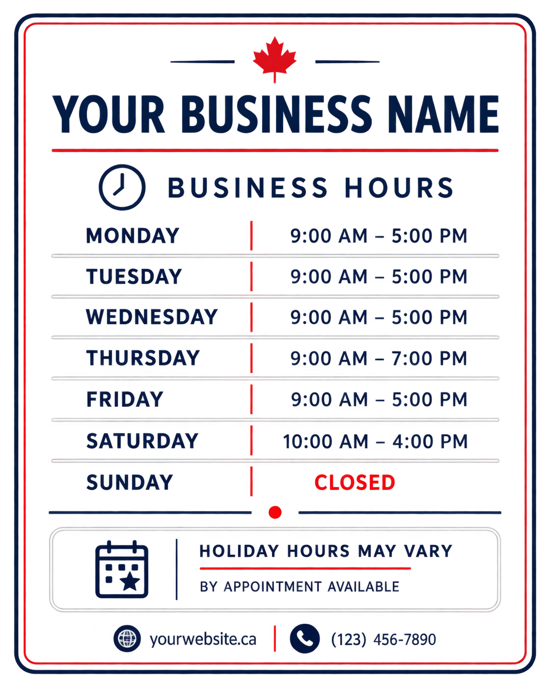 Clear Transparent Modern Business Hours Sign with Canadian Accents   d1a418de