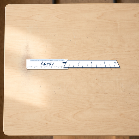 classroom desk name learning strips canada shown beside an inch ruler for scale