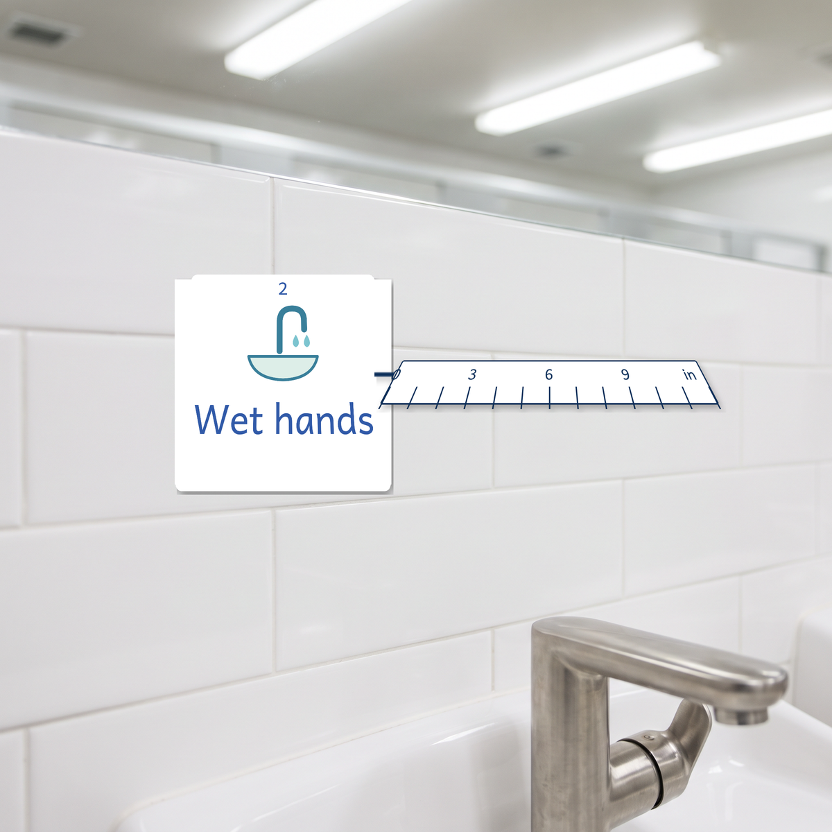 washroom routine stickers canada shown beside an inch ruler for scale