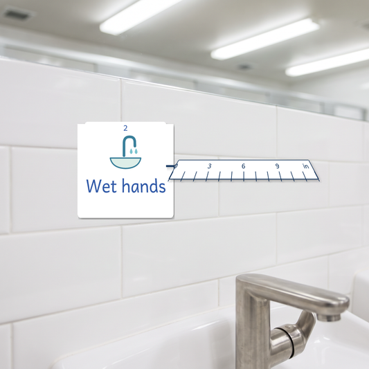 washroom routine stickers canada shown beside an inch ruler for scale