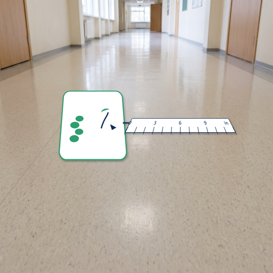classroom movement floor decals canada shown beside an inch ruler for scale