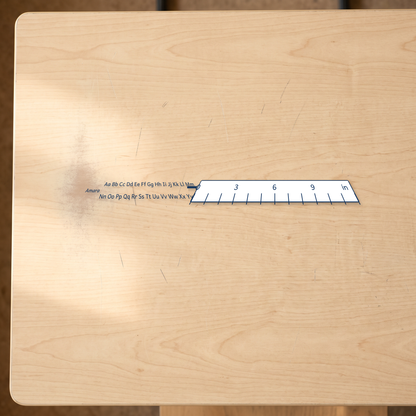 alphabet reference desk stickers canada shown beside an inch ruler for scale