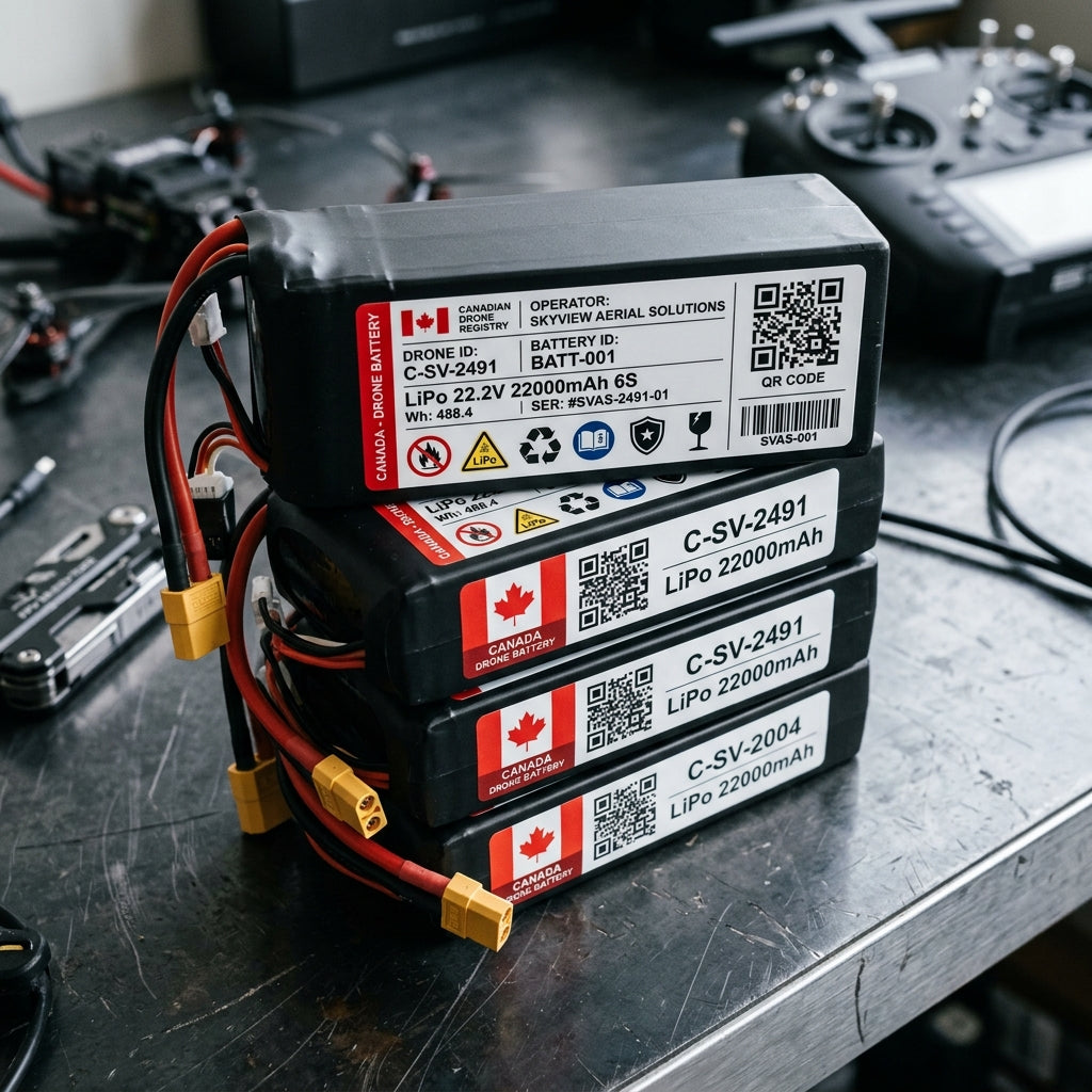 Drone battery ID travel labels