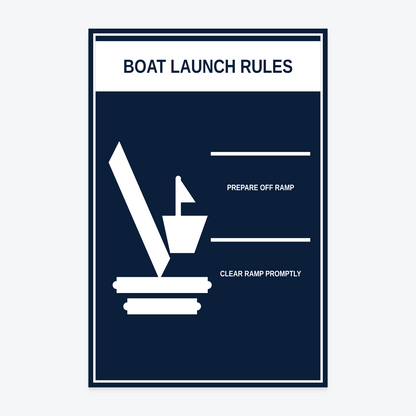 Boat Launch Rules Sign at 12×18 in — same production master, fitted not stretched