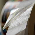 Close-up of waterproof label material and print detail