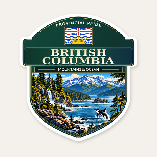 British Columbia badge decal, shield design with the British Columbia flag panel