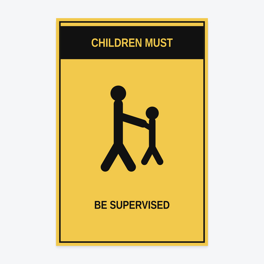 Children Must Be Supervised Marina Sign — CHILDREN MUST / BE SUPERVISED wording rendered from the production template, shown at 12×18 in