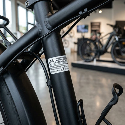 Ontario e-bike PAB decal applied to a matte black e-bike frame