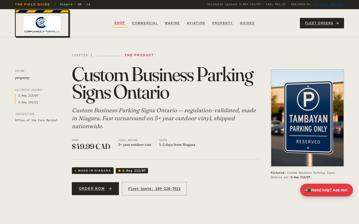 Custom aluminum parking signs Ontario